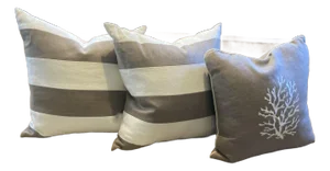 Ryan Studio Linen Taupe Striped and Coral Pillow- Set of 3