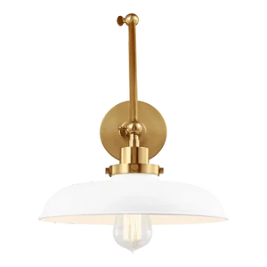 Chapman & Myers by Visual Comfort Studio Wellfleet Double Arm Wide Task Sconce, Matte White & Burnished Brass