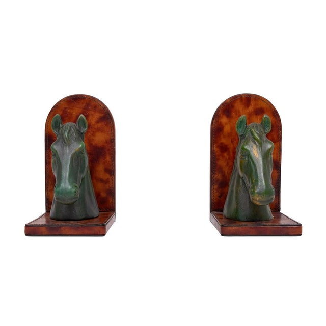 Ceramic and Leather Horses Head Bookends 1970s, Set of 2 For Sale - Image 4 of 9