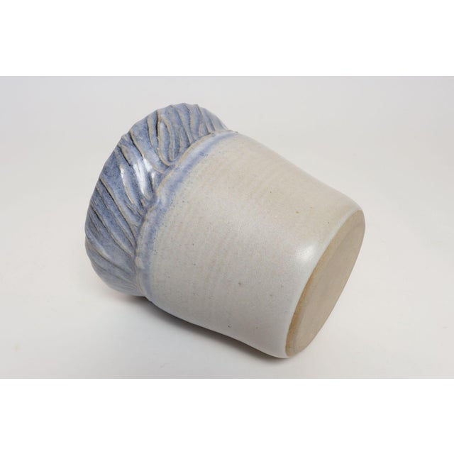 Vintage Navy and Pale Blue Incised Studio Ceramic Planter by Deanna Nichols For Sale In New York - Image 6 of 15
