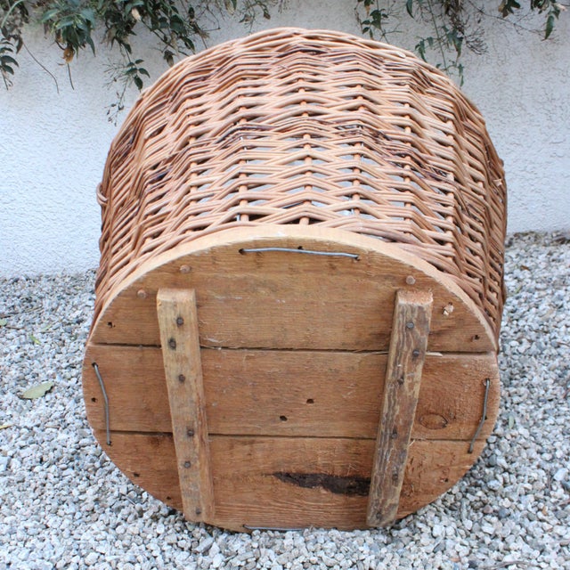 Ext. LRG Provincial Woven Rattan "Made in France" and Glass Vino Bottle Basket For Sale - Image 9 of 9