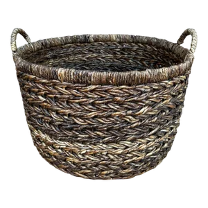 Woven Raffia Storage Basket W/Handles