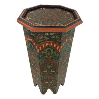 Tall Moroccan Wood Hand Painted Accent Table For Sale