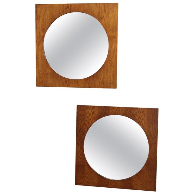 Large Oak Square Mirrors, Former Czechoslovakia, 1970s, Set of 2 For Sale - Image 13 of 13