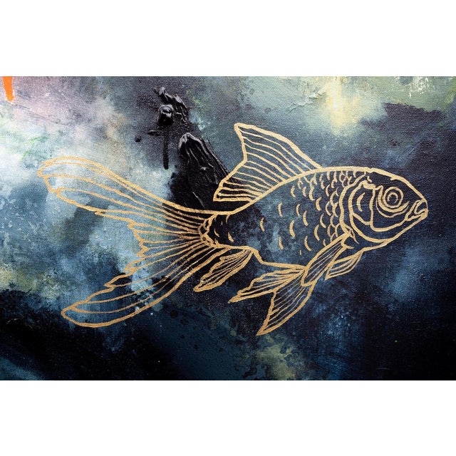 "the magic pond" – a dreamlike encounter with white tiger and golden koi fish, oil painting by eric robitaille immerse...