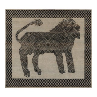 Rug & Kilim Persian Gabbeh-Inspired Rug in Charcoal and Black Lion Pictorial For Sale