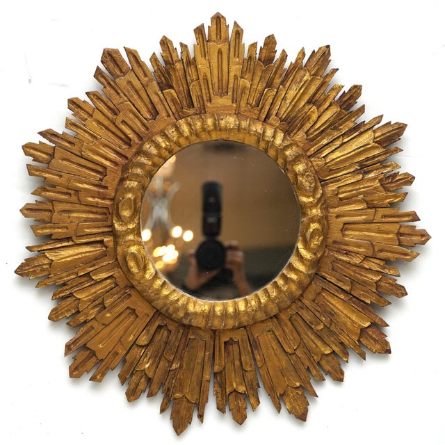 French Large French Gilt Starburst or Sunburst Mirror (Diameter 27 1/2) For Sale - Image 3 of 12
