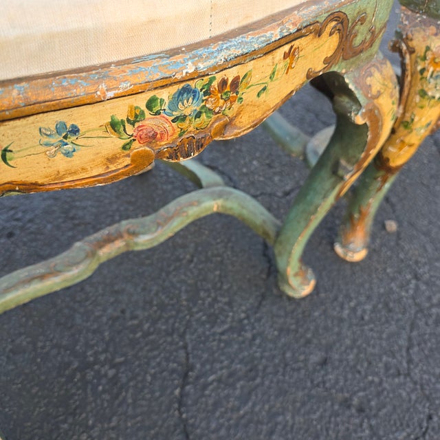 Antique Pair of Italian Venetian Rococo Revival Hand-Painted Polychrome and Parcel-Gilt Side Chairs With Floral Decoration, Circa 1920 For Sale - Image 12 of 13
