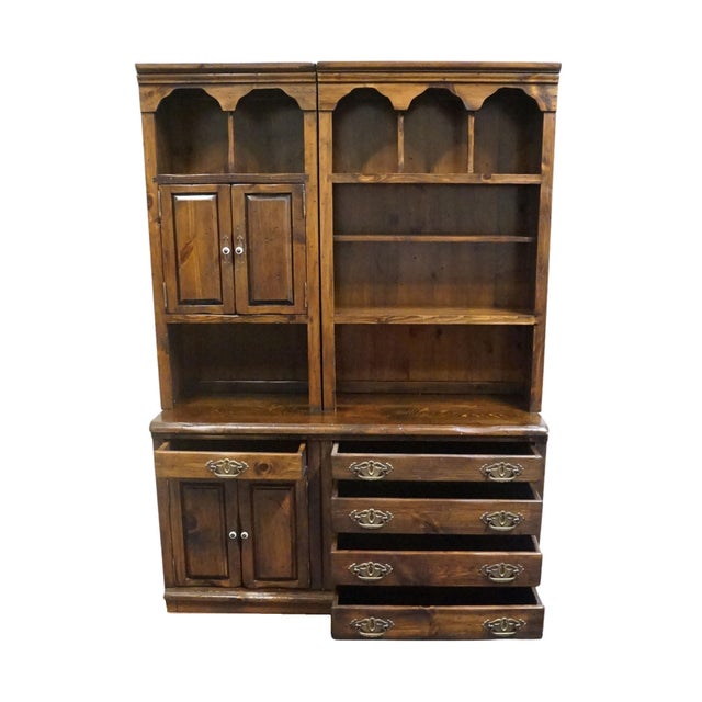 Brown Sprague and Carleton Country Cabinet Solid Knotty Pine Maker Rustic Americana Style 56" Custom Wall Unit / Bookcase W. Cabinets For Sale - Image 8 of 17