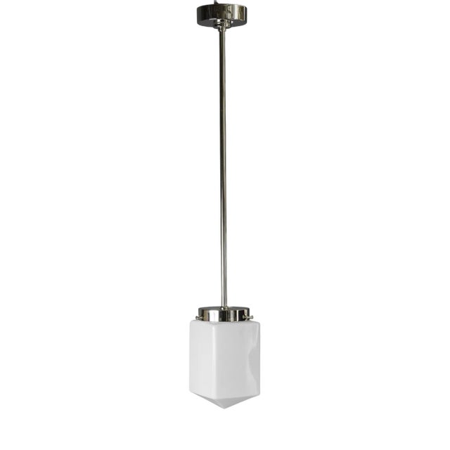 Art Deco Nickel, Plated Pendant with Opal Glass Shade, Vienna, 1920s For Sale