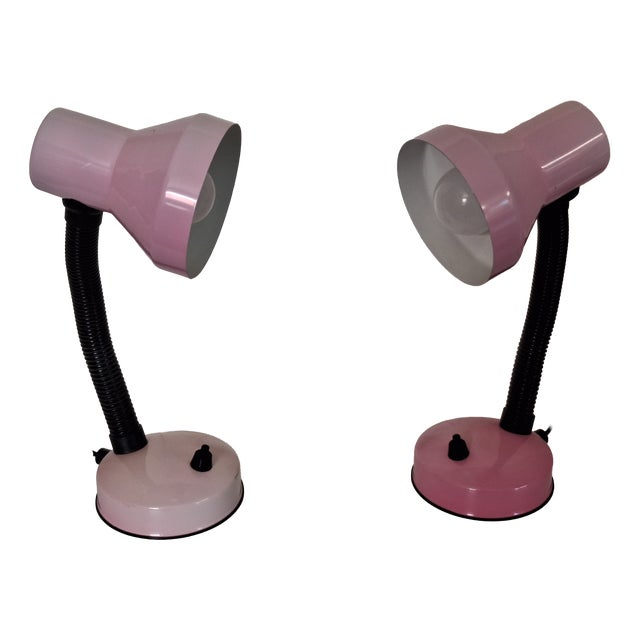 Vintage Adjustable Bedside Lamps with Pink Metal Housing from Kramer, 1980s, Set of 2 For Sale