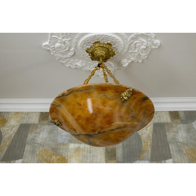 Metal Neo-Classical French Amber Alabaster and Bronze Pendant Light, 1900s For Sale - Image 7 of 18