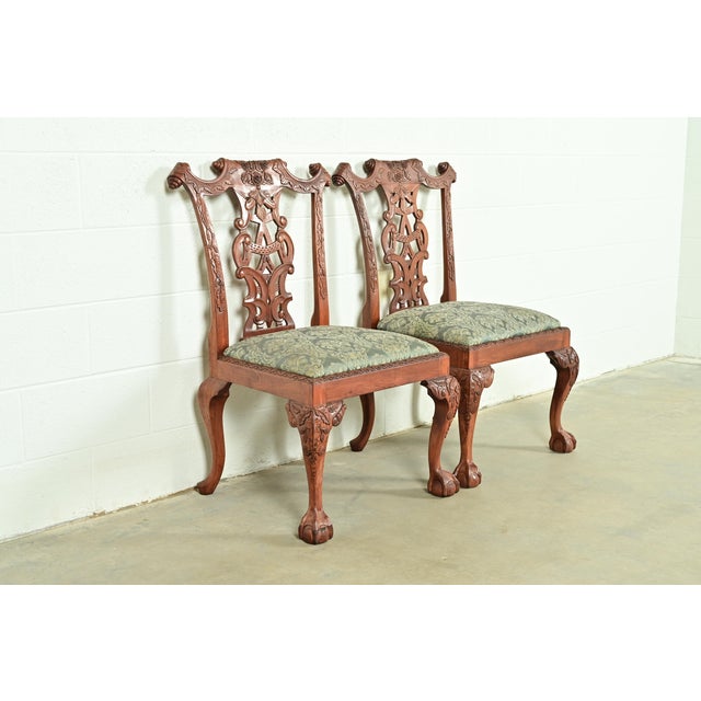 Baker Furniture Style Chippendale Carved Mahogany Side Chairs or Dining Chairs, Pair For Sale - Image 13 of 13