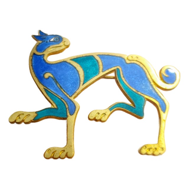 1977 Moma Ancient Series Enameled Celtic Dog Brooch For Sale