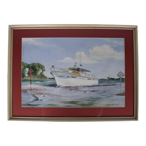 Motorboat Cruising Off the Eastern Shore of Maryland 1964 Watercolor by John Moll