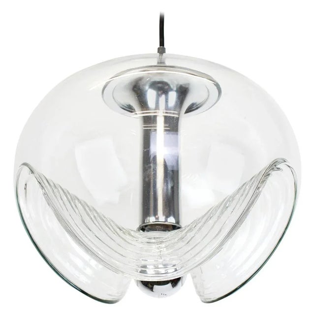 Glass Large German Clear Glass Pendant Light by Koch & Lowy, Peill & Putzler, 1970 For Sale - Image 7 of 7