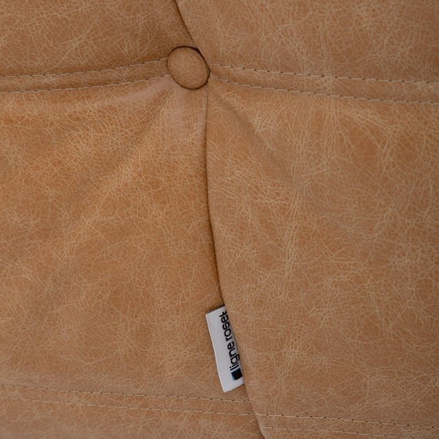 Vintage Ligne Roset Togo Chair and Ottoman in Burnt Orange Leather - Restored For Sale - Image 10 of 18