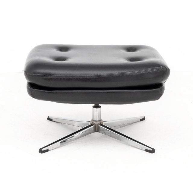 Overman Black Vinyl Lounge Chair and Ottoman For Sale - Image 10 of 12