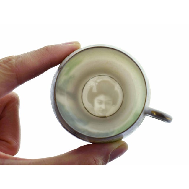 Wood Mid 20th Century Japanese Kutani Hand-Painted Eggshell Porcelain Lithophane Tea Set With Wood Stands- Set of 4 For Sale - Image 7 of 10