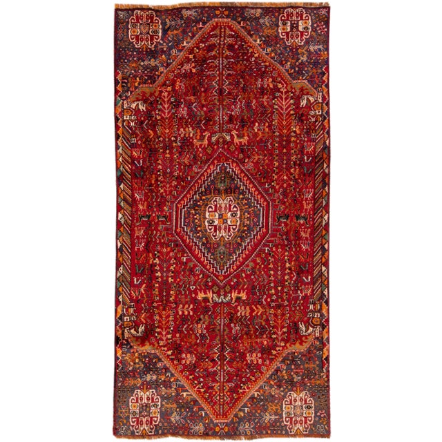 Textile 1960s Vintage Persian Shiraz Handmade Red Medallion Wool Rug For Sale - Image 7 of 7