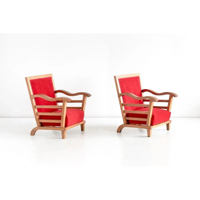 Set of French Oak & Elm Armchairs by Marguerite Dubuisson, 1947 For Sale - Image 9 of 10