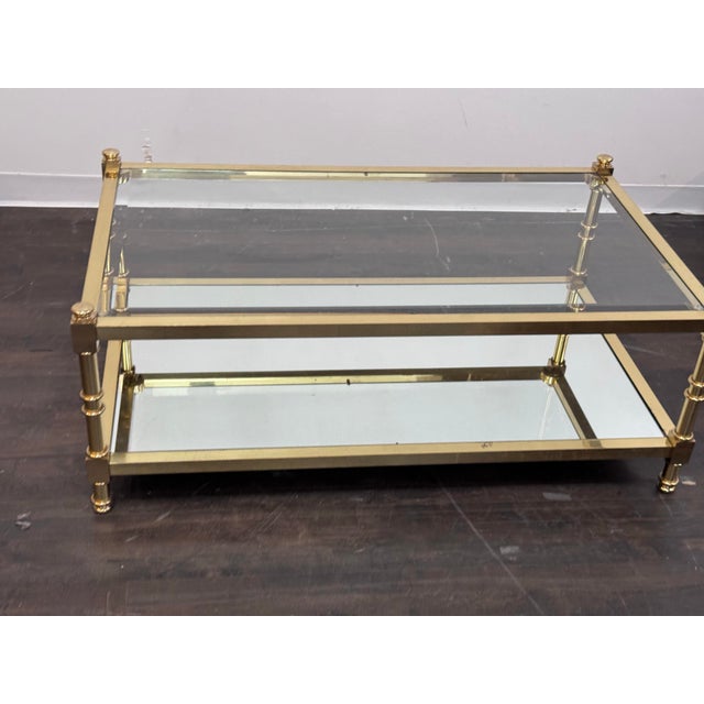 Circa 1970's Italian Brass Two Tiered Coffee Table For Sale - Image 4 of 12