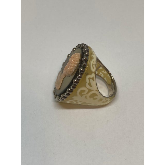 Miriam Salat Mythological Roman Cameo Resin Ring Set In Sterling Silver & Topaz For Sale - Image 17 of 18