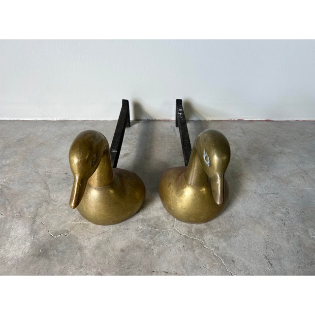 Vintage Heavy Brass Duck Goose Head Andirons Fire Dog Fireplace Chairish