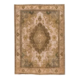 Vintage Persian Tabriz Handmade Beige Floral Wool Rug
