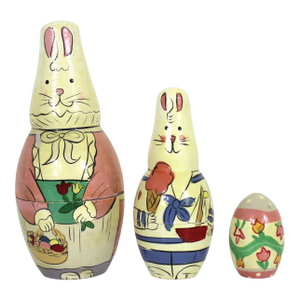 Vintage Easter Bunny Rabbit and Egg Stacking Dolls Hand Painted Wood