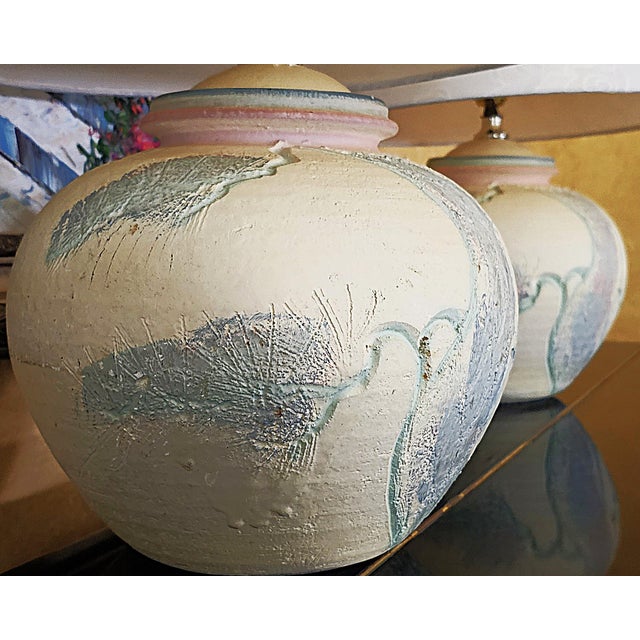 Vintage 1980s Postmodern Sculptural Ceramic Table Lamps – a Pair For Sale - Image 14 of 18