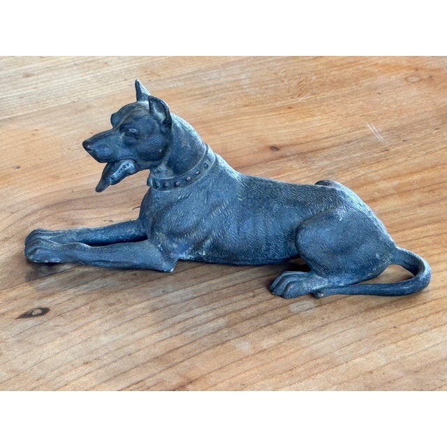 Figurative 19th Century Austrian Bronze Recumbent Dog With Studded Collar For Sale - Image 3 of 8