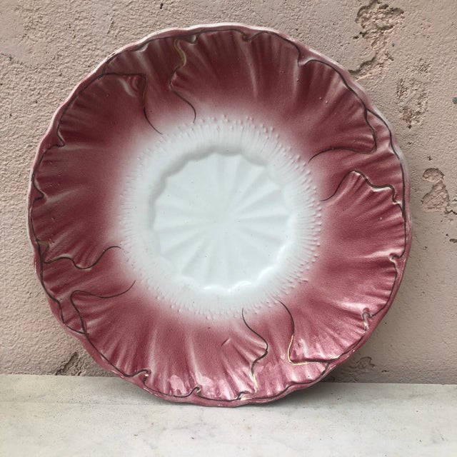 1900 - 1909 Majolica Pink Flower Plate Keller & Guerin Luneville For Sale - Image 5 of 5