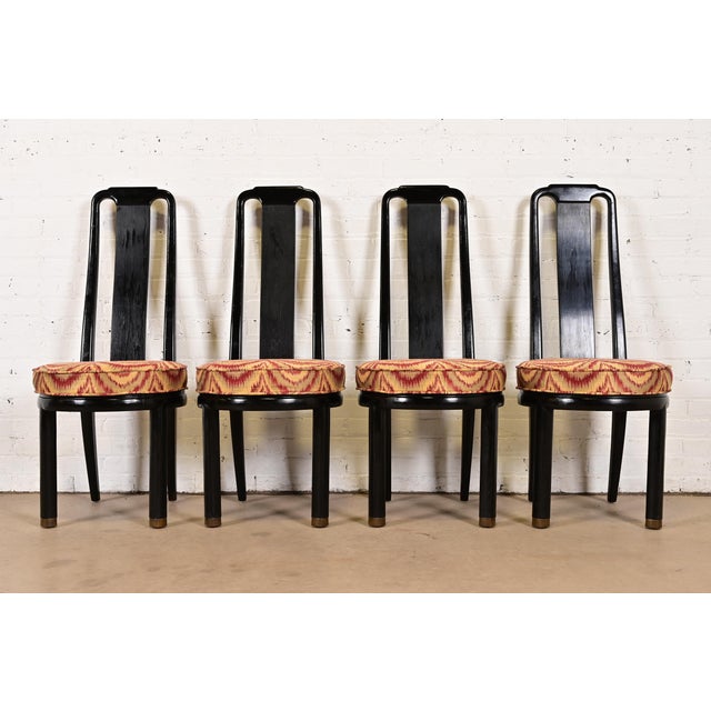 A gorgeous set of four mid-century modern Hollywood Regency Chinoiserie high back dining chairs By Henredon USA, Circa...
