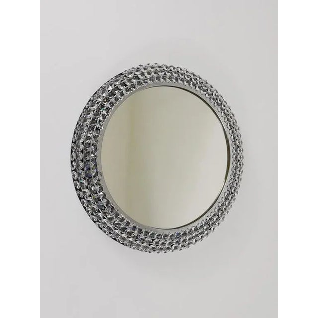 Silver Round Chromed Crystal Backlit Wall Mirror, Austria, 1960s For Sale - Image 8 of 11