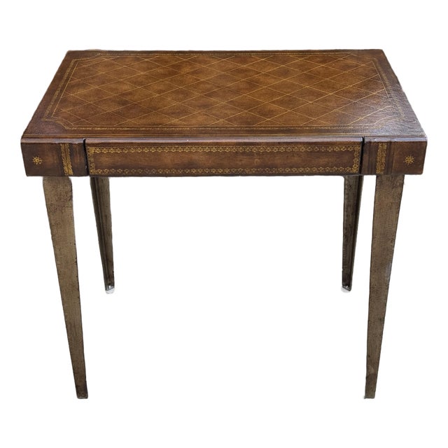 Leather Faux Book Table With Metal Tapered Legs - Maitland Smith Style For Sale
