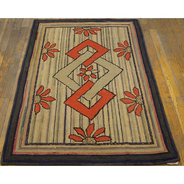 American hooked rug, measures: 2'8" x 4'0". Antique American Hooked Rug American Ivory 1900s Ivory, Circa Date: 1900s....