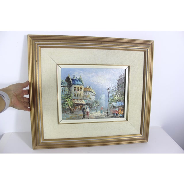 Vintage European City Scene Paris France Oil Painting, Framed, Small Original Art For Sale - Image 11 of 14