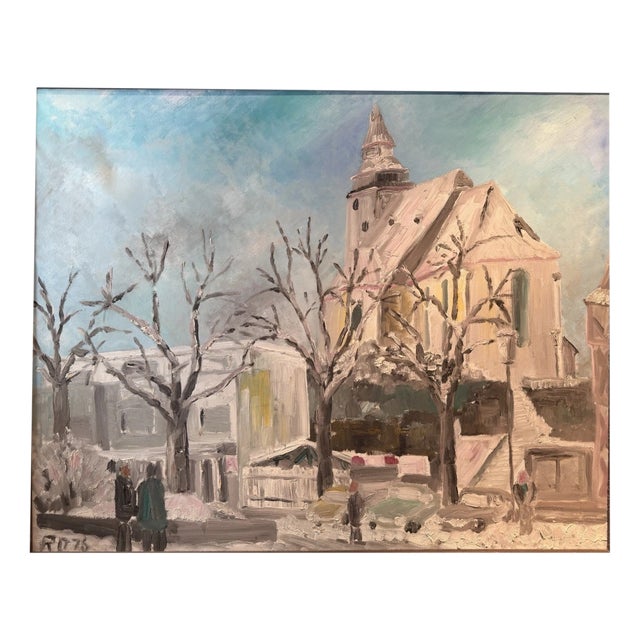 Winter Parish Church, 1978, Oil Painting on Canvas For Sale