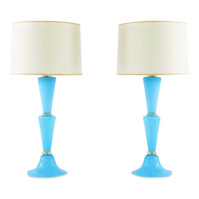 Venetian Glass with Gold Flecks Table Lamps - a Pair For Sale