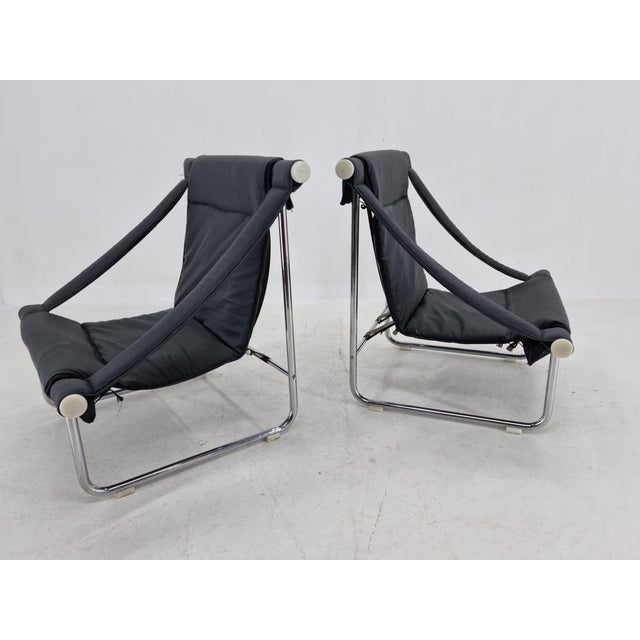 1970s Set of Mid-Century Chrome and Leather Armchairs, 1970s For Sale - Image 5 of 17