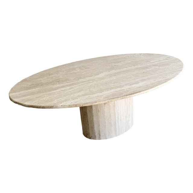 Vintage Italian Travertine Oval Dining Table For Sale