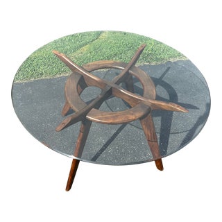 1960s Mid Century Adrian Pearsall Walnut Glass Top Compass Dining Kitchen Table For Sale