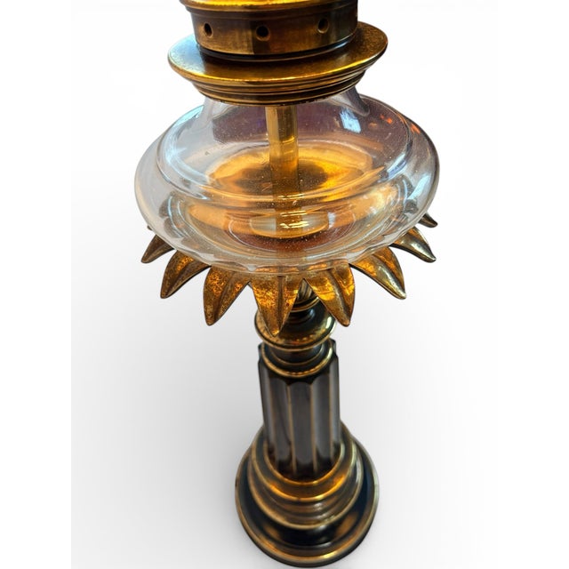 Mid-Century Modern 1960s MCM Neoclassical Column, Torchiere Stiffel Table Lamp, French Empire Style, Brass Finish & Glass 3-Way Elc. For Sale - Image 3 of 12