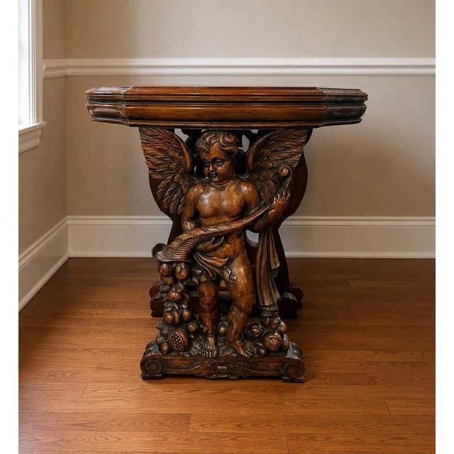 1950s 1950s Pair of Walnut Console Table With Carved Cherubs For Sale - Image 5 of 5