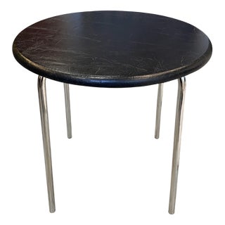 Vintage Bauhaus Style Chrome and Black Imitation Leather Side Table, 1970s For Sale