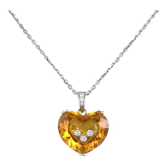Chopard Happy Diamond Yellow Crystal Heart 18k White Gold Pendant Necklace For Sale