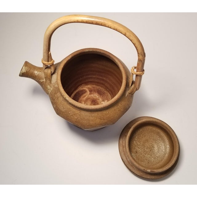 Signed Studio Pottery Stoneware Teapot with Bamboo Handle Chairish