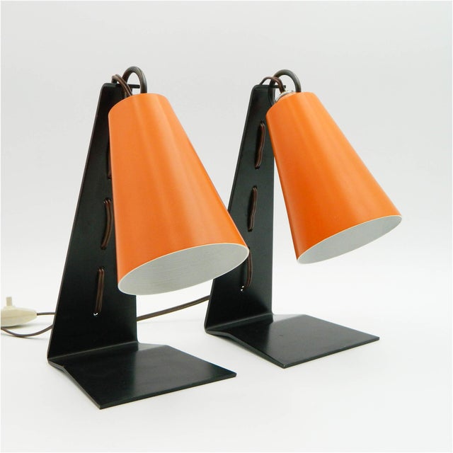 Hook Table Lamps with Orange Shades and Black Bases by J.T. Kalmar, 1950s, Set of 2 For Sale - Image 13 of 14