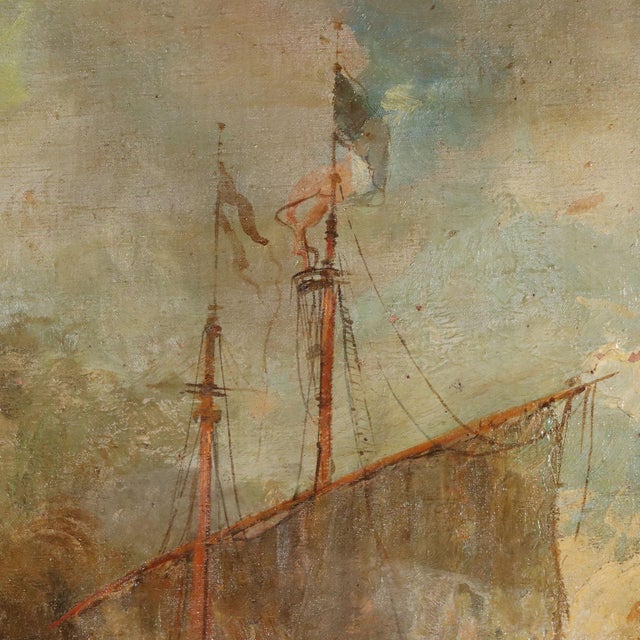 Naval Battle with Allegorical Figure, 19th Century, Oil Painting on Canvas, Framed For Sale - Image 10 of 15